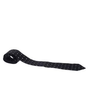 Giorgio Armani Black Monogram Patterned Silk Jacquard Classic Tie