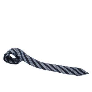 Giorgio Armani Blue Diagonal Striped Silk Jacquard Classic Tie