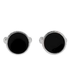 Giorgio Armani Black Enamel Textured Silver Cufflinks