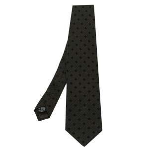 Giorgio Armani Dark Green Geometric Detail Silk Traditional Tie