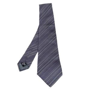 Giorgio Armani Grey Diagonal Striped Silk Tie
