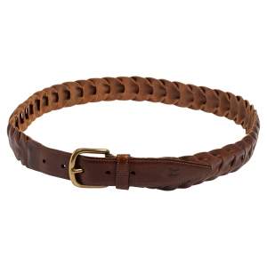 Giorgio Armani Brown Braided Leather Buckle Belt 95 CM
