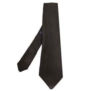 Giorgio Armani Classico Dark Brown Patterned Wool Knit Stitched Tie