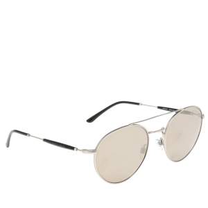 Giorgio Armani Matte Silver/Grey Mirrored AR 6075 Aviator Sunglasses