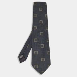 Giorgio Armani Vintage Blue Jacquard Silk Traditional Tie