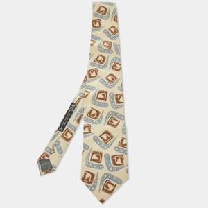 Giorgio Armani Vintage Khaki Printed Silk Tie