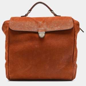 Giorgio Armani Brick Brown Nubuck Leather Flap Duffel Bag