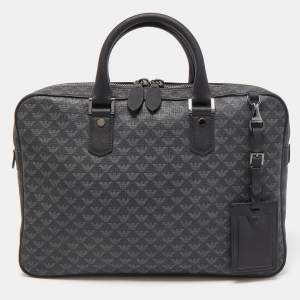 Giorgio Armani Black/Dark Grey Jacquard Coated Canvas Briefcase