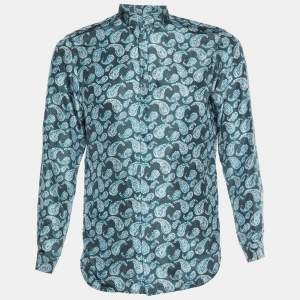 Giorgio Armani Green Paisley Print Silk Buttoned Up Shirt M