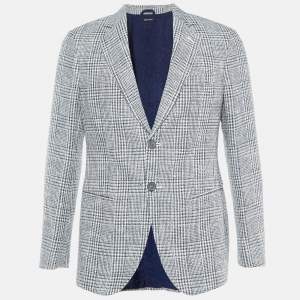 Pre Owned Giorgio Armani Blue/White Plaid Wool Blend George Single Breasted Blazer M