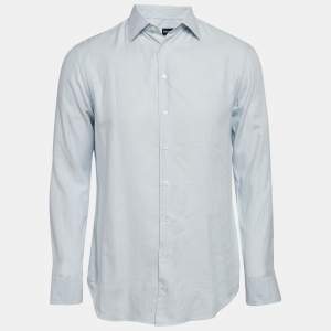 Giorgio Armani Blue Stripe Cotton Button Front Shirt M