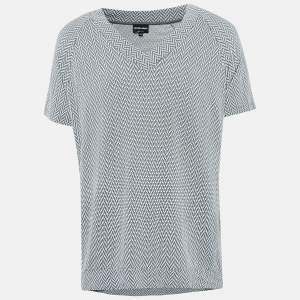 Giorgio Armani Grey Patterned Stretch Knit V-Neck T-Shirt XXL