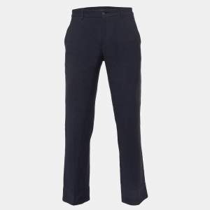 Giorgio Armani Black Textured Stretch Wool Blend Trousers M