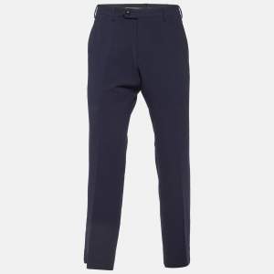 Giorgio Armani Navy Blue Textured Wool Trousers L