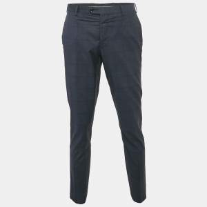 Giorgio Armani Navy Blue Prince of Wales Wool Trousers XL