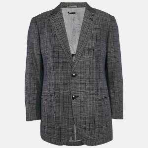 Giorgio Armani Navy Blue Prince Of Wales Checked Wool Blazer XXXL