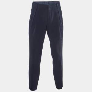 Giorgio Armani Navy Blue Ribbed Wool Pleated Pants M
