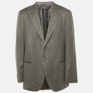 Giorgio Armani Dark Grey Textured Wool Single Breasted Blazer 4XL