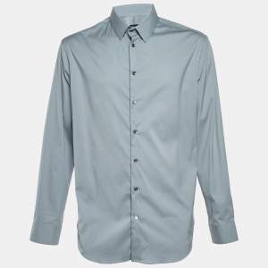 Giorgio Armani Grey Cotton Button Front Long Sleeve Shirt XXL