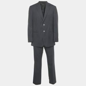 Giorgio Armani Navy Blue Striped Wool Tailored Suit XXL