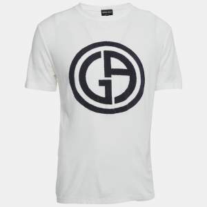 Giorgio Armani White Logo Detail Jersey Crewneck T-Shirt L
