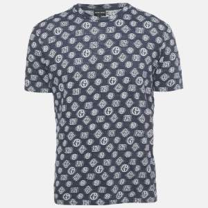 Giorgio Armani Blue Monogram Jersey Crewneck T-Shirt L