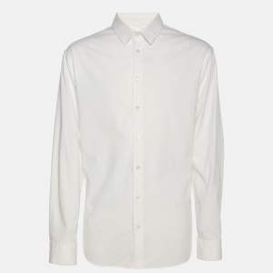 Pre Owned قميص جورجيو أرماني قطن مرن أبيض بأكمام طويلة مقاس كبير جداً