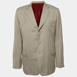 Pre Owned جاكيت بليزر جورجيو أرماني صوف مخطط رمادي مقاس كبير جدًا - إكس لارج