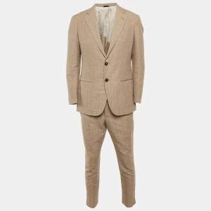 Pre Owned بدلة جورجيو أرماني سوهو بنية خليط صوف مقاس كبير - لارج