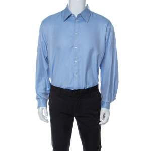 Giorgio Armani Classico Light Blue Cotton Woven Long Sleeve Shirt 3XL