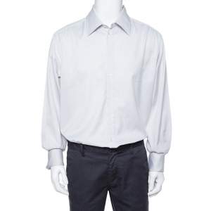 Pre Owned Giorgio Armani Pale Grey Cotton French Cuff Long Sleeve Shirt 3XL