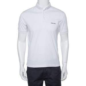 Pre Owned Giorgio Armani White Cotton Stand Collar T-Shirt S