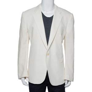 Pre Owned Giorgio Armani Cream Fiber & Silk Button Front Blazer 5XL 