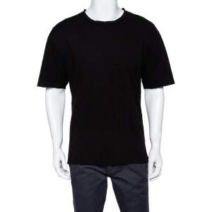 Pre Owned Giorgio Armani Black Patterned Knit Crewneck T-Shirt 4XL