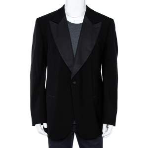 Giorgio Armani Black Wool Button Front Blazer 5XL