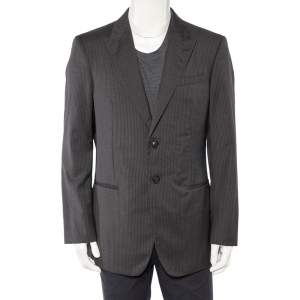 Giorgio Armani Charcoal Grey Striped Wool Button Front Blazer 3XL