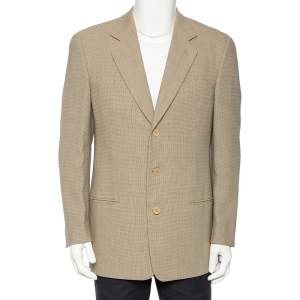 Pre Owned Giorgio Armani Vintage Cream Patterned Wool Button Front Blazer M