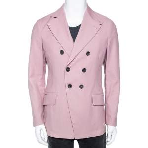 Pre Owned Giorgio Armani Pink Textured Cotton Double Breasted Blazer M