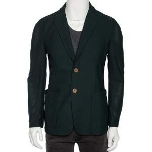 Pre Owned Giorgio Armani Green Textured Stretch Knit Single Breasted Blazer L