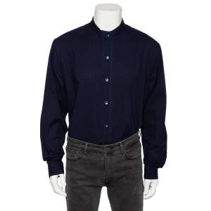 Giorgio Armani Navy Blue Crinkled Cotton Button Front Shirt 4XL