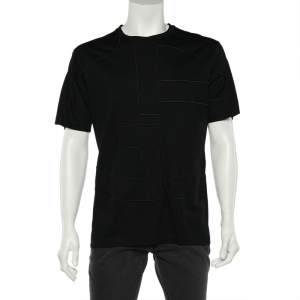Pre Owned Giorgio Armani Black Logo Embroidered Cotton Knit Crewneck T-Shirt XXL