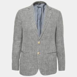 Pre Owned Giorgio Armani Grey Linen & Silk Single Breasted Blazer M