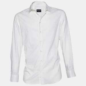 Giorgio Armani White Textured Cotton Button Front Shirt XL