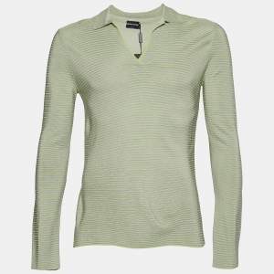 Giorgio Armani Green Striped Knit Long Sleeve Sweater S