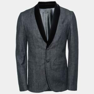 Giorgio Armani Dark Blue Denim Velvet-Lapel Tuxedo Jacket M   