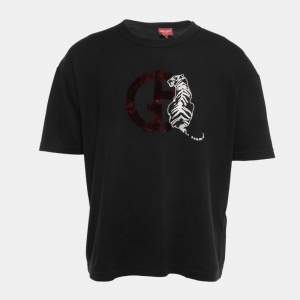 Giorgio Armani Black Cotton Knit Logo Detail Round Neck T-Shirt XL