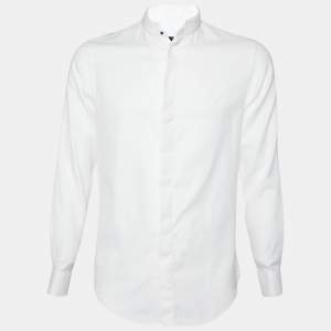 Giorgio Armani White Cotton Jacquard Stand Collar Shirt M