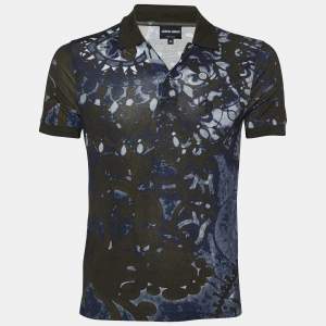 Giorgio Armani Dark Green & Navy Blue Knit Abstract Print T Shirt M