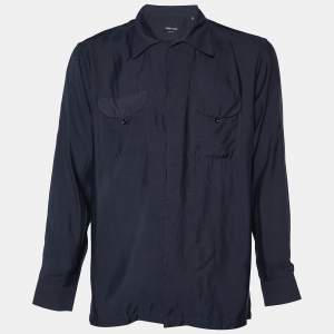 Giorgio Armani Navy Blue Lyocell & Silk Button Front Shirt L