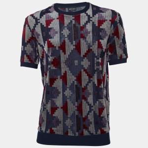 Giorgio Armani Multicolor Geometric Pattern Devore T-Shirt S